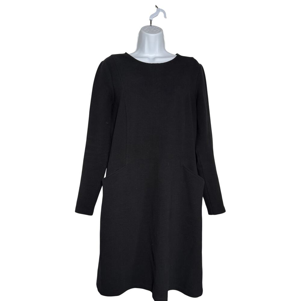 Boden Ribbed Black Midi Dress Long Sleeve Size 10R Classic Little Black Dress